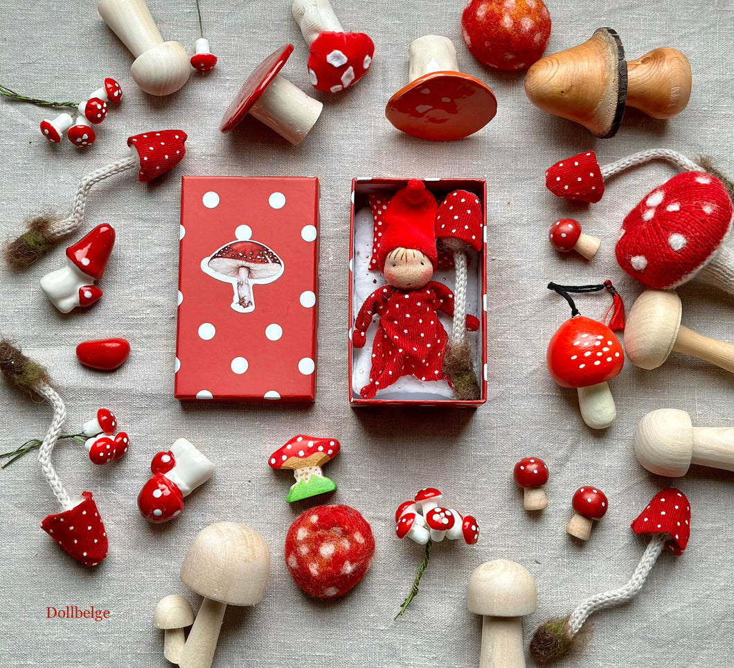Tiny Gnome in Polka Dot Gift Box