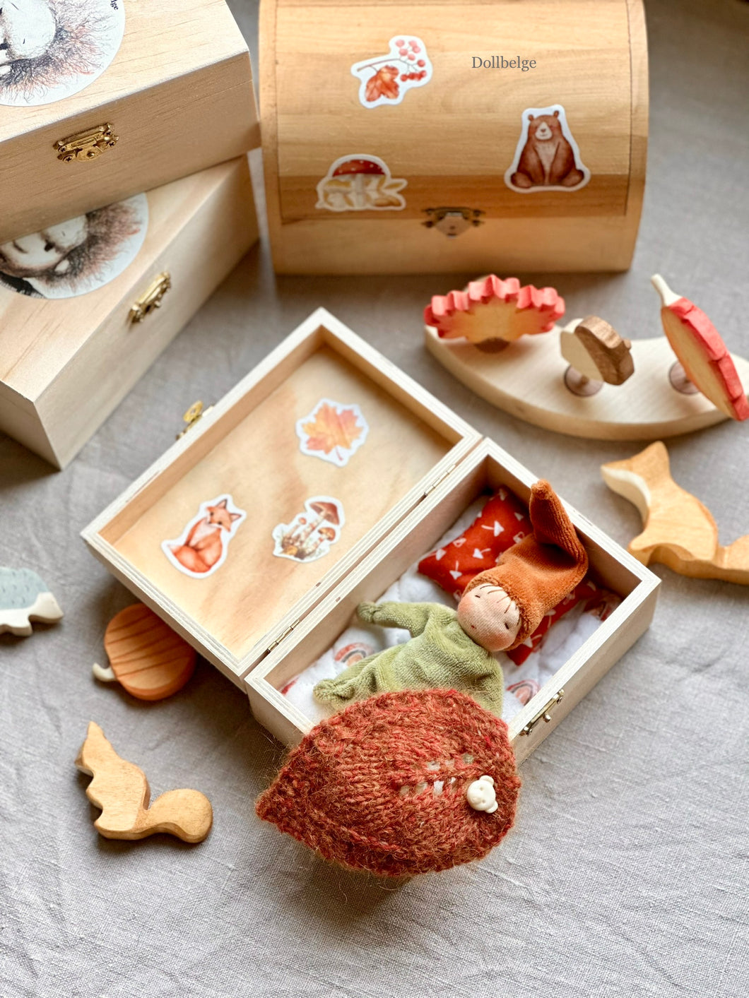 Tiny Gnome in Wooden Gift Box