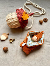 Load image into Gallery viewer, Tiny Gnome in Wicker Acorn Bag
