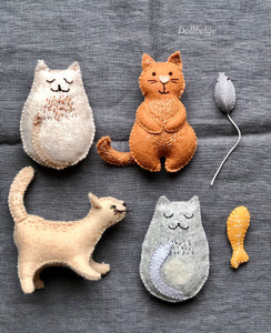 PDF Pattern - Cat Trio Georges, Mimi and Zizi the playing cats from felt